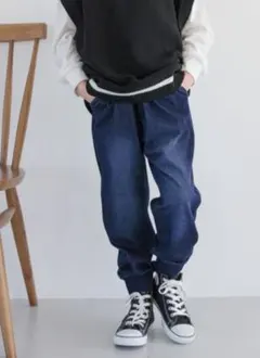 スゴラクカットデニムリブパンツ160ブルーグローバルワーク