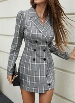 チェック柄 テーラードジャケット グレー系