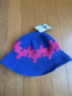 ZARA クロシェ編み バケットハット ブルー ピンクのサムネイル