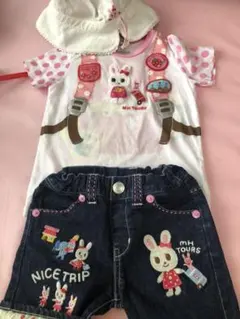 ミキハウス デニムハーフパンツ　7分　うさこ　騙し絵100