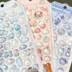 ボンボンドロップシール　シャーベット　もちもち　よるねこ　みずいろ　３枚セット