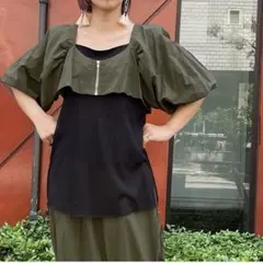 新品　tranoi カーキ パフスリーブ ジップトップスのサムネイル