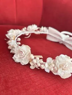 大幅お値下げ！美品　ヘッドドレス　ウェディング　クリーム色