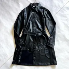 ザラ　フェイクレザーベルト付き長袖シャツジャケット EURS 軽量　光沢感