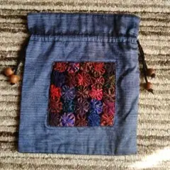 カラフル花モチーフの巾着袋