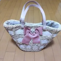 4/15まで出品　愛野えり　かごバッグ　ピンク しまむら 愛野えり かごバッグ 薔薇柄レース＆布地 ペールピンク