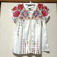花柄プリントチュニック　レディース　トップス　チュニック　半袖のサムネイル