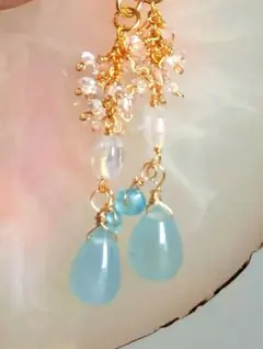 オーシャンアクアカイヤナイト　ピアス　A　14kgf オーシャンアクアカイヤナイト ピアス A 14kgf - メルカリ