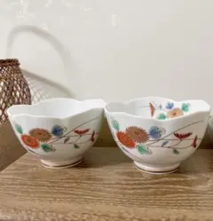 深川製磁　菊小鳥 花型 小鉢　宮内庁御用達