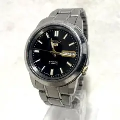 SEIKO5 自動巻き 腕時計 7S26 裏スケ 黒文字盤 デイデイト メンズ