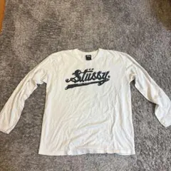 Stussy ホワイト ロゴプリント 長袖シャツ M