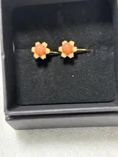 新年セ一ル。美品。オレンジコーラルのフラワ。桃色珊瑚イヤリング。シルバーピアス。