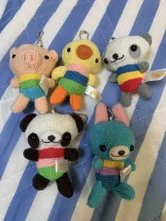 【訳あり】あみぐるみ マスコット 5個セット うさぎ　ブタ　ひよこ　パンダ
