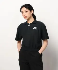 【美品】NIKE ブラック ポロシャツ 半袖　ショート丈ハーフジップ　L