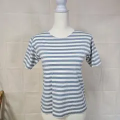青と白のストライプ 半袖Tシャツ L