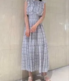 snidel Sustainableフリルワンピース ライトブルー