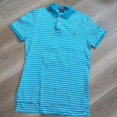 美品 ポロ ラルフローレン 水色 ボーダー ポロシャツ S 170/92A