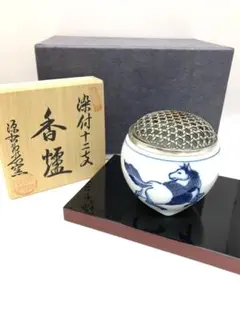 古伊万里花鳥図源右衛門　香炉最上級品　共箱窯出し値400000円 献上手古伊万里焼】大香炉 染錦本金吉祥鶴亀図