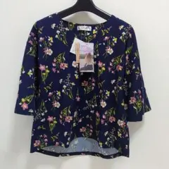 未使用 花柄五分袖カットソー Ventviolet ネイビー