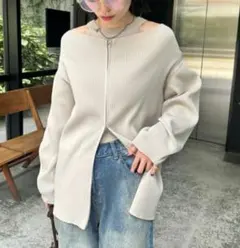 mystic ワイドネックzipカーディガン ベージュ