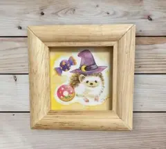ミニ額イラスト［魔女ハリネズミ］手描き　複製画　水彩イラスト　ハロウィン