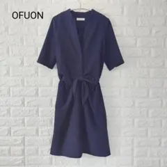 【美品】オフオン　ネイビー　五分袖　ひざ丈ワンピース　結婚式　パーティー　38