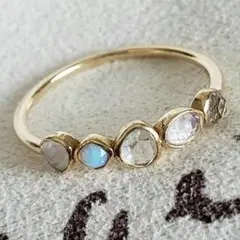 オパール×フェルスパー×ホワイトトパーズ♡11号【アガット】K10ゴールドリング