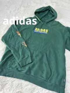 adidas アディダス パーカー プリント ロゴ グリーン 2XL