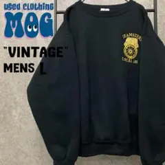USA製《US古着》ヴィンテージ スウェット ロゴ刺繍 メンズL ブラック