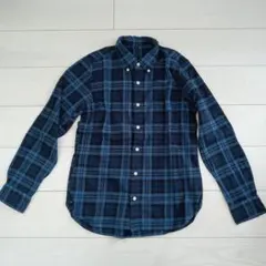 無印良品 長袖 ボタンダウンシャツ メンズ Sサイズ 青 チェックシャツ