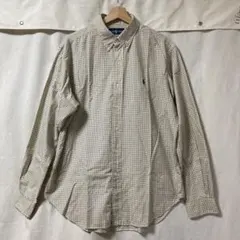 送料無料 ラルフローレン チェック長袖ボタンダウンシャツ L 白黄紺 中古美品★