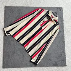 ☆マンゴ【XS】黒×黄×赤 ストライプ 長袖ボウタイブラウス 透け感 フェミニン