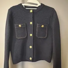anuans ノーカラーニットジャケット ネイビー M 美品のサムネイル