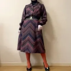 V字デザイン マルチカラー セットアップ 昭和レトロ ヴィンテージ 一点物 濃紺