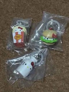ハローキティ アメリカンデザインキーホルダー ハンバーガー ポップコーン ミルク