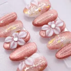 867ネイルチップSサイズ 韓国 立体フラワー ラメ ニュアンス