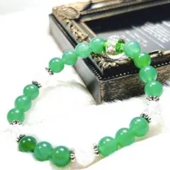 【心の安定】グリーンアベンチュリン・クラック水晶・とんぼ玉 天然石ブレスレット