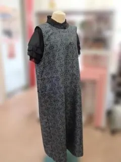 ハンドメイド　着物リメイク　村山大島紬　ロングエプロン