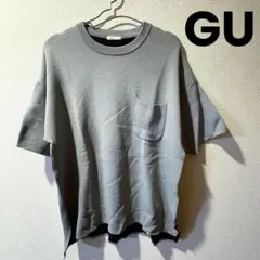 GU 切替Tシャツ S グレー×ブラック 半袖 レイヤード風 メンズ　スリット