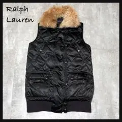 【ラルフローレン】キルティング ダウンベスト リアルファー 黒 サイズ7 美品