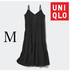 ユニクロ　クリンクルコットンキャミソールワンピース　丈短め　黒　ブラック　フレア