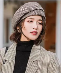 ベレー帽 千鳥格子柄 チェック柄 帽子 レディース ブラウン