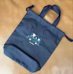 【美品中古】ファミリア シューズケースバッグ 巾着 ネイビー 上履き入れ