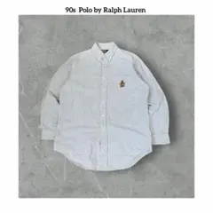 ★ 90s ポロ ラルフローレン 刺繍ロゴ ストライプ 長袖 ボタン シャツ