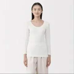 【新品】無印 婦人あったか綿Ｕネック八分袖Ｔシャツ