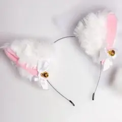新品 猫耳カチューシャ 白 ピンク コスプレ 猫
