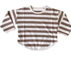 茶色と白のストライプ 長袖カットソー 100cm