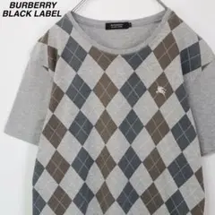 【アーガイル柄】バーバリーブラックレーベル Tシャツ 刺繍ロゴ 日本製 サイズ２
