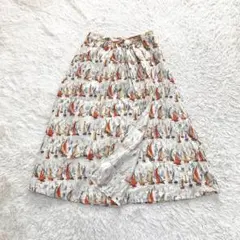 ローラアシュレイ ヨット柄 ラップ風スカート 麻混 リネン 9号