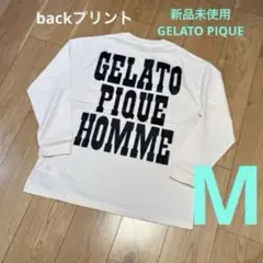 新品ジェラートピケ バックプリントロングTシャツ　M ロンT